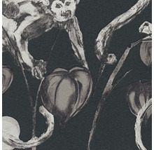 Detailansicht einer Tapete mit Pflanzen- und Affenmotiven