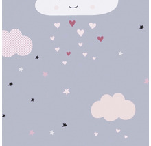 Illustration avec des nuages, des coeurs et des étoiles