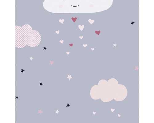 Illustration avec des nuages, des coeurs et des étoiles