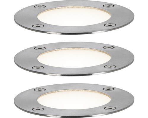 Trois spots de sol ronds encastrés en acier inoxydable