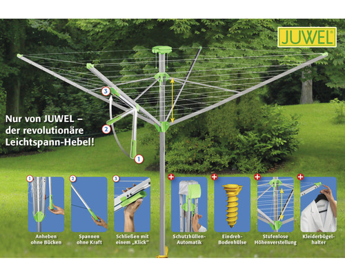 JUWEL Wäschespinne mit Leichtspannhebel und Zubehör