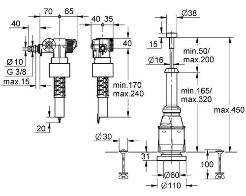 Schéma technique d''une valve avec dimensions