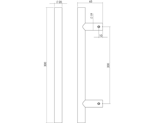 Schéma technique d''une poignée de porte avec dimensions