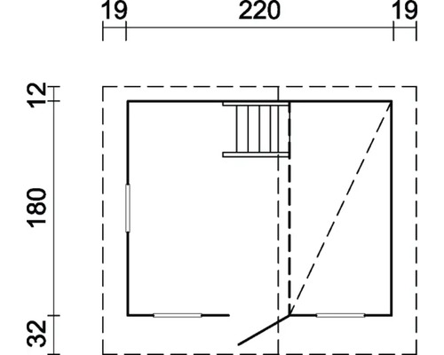 Grundriss eines Gartenhauses mit Bemaßung