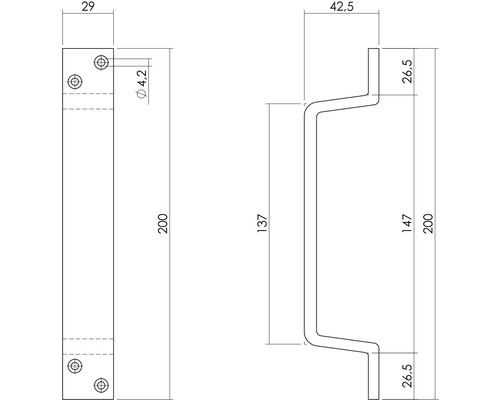 Schéma technique d''une poignée barre avec dimensions