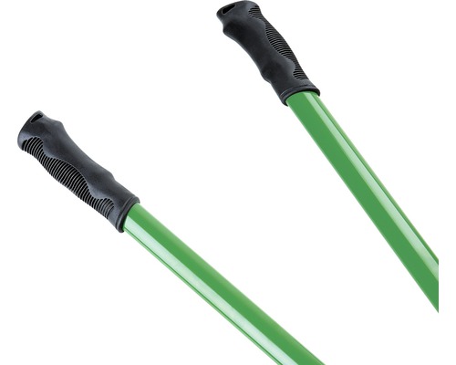 Zwei grüne Stiele mit schwarzen Griffen.