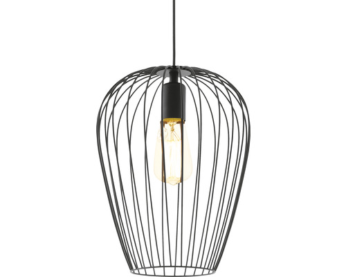 Schwarze Draht-Pendelleuchte mit Glühbirne
