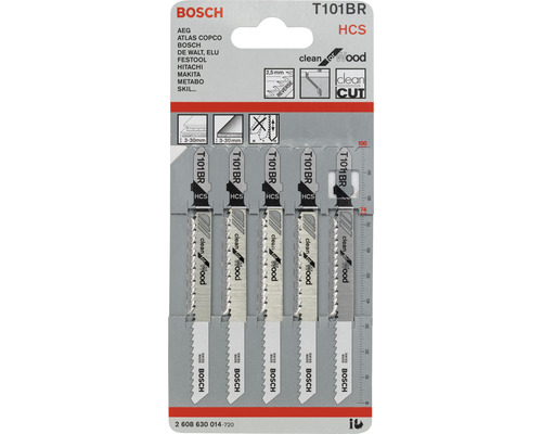 Lames de scie sauteuse Bosch T101BR HCS en pack de 5 pour des coupes de bois nettes