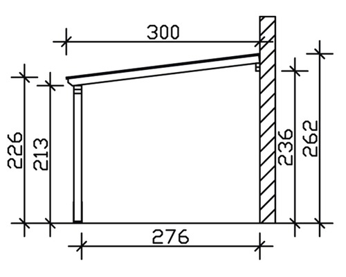 Technische Zeichnung eines Vordachs mit Massangaben