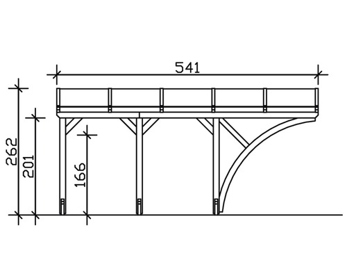 Dessin technique d''un pont en bois avec indications de hauteur et de largeur.