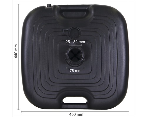 Base de parasol carrée en plastique, dimensions 440 mm x 450 mm