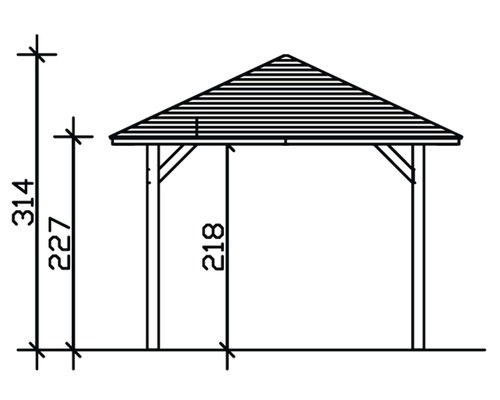 Croquis d''un pavillon de jardin avec indications de hauteur