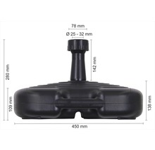 Image d''un pied de parasol avec indication des dimensions