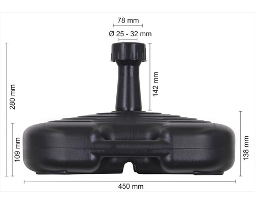 Image d''un pied de parasol avec indication des dimensions