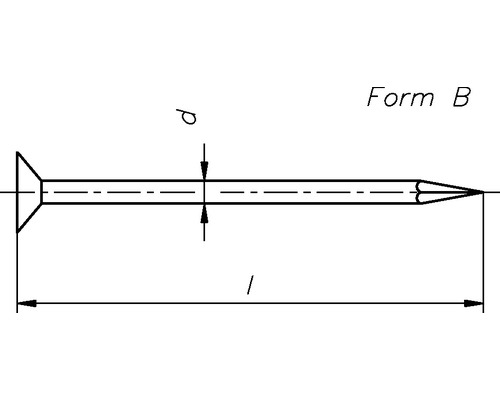 Dessin d''une vis à bois à tête fraisée, forme B avec indication de la longueur
