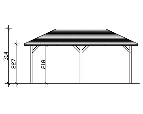 Dessin technique d''un pavillon avec indication des hauteurs