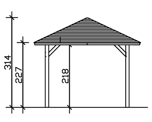 Dessin d''un pavillon avec indications de hauteur