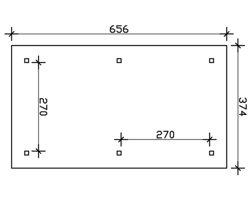 Dessin technique avec les dimensions 656 x 374 et entraxes de perçage de 270