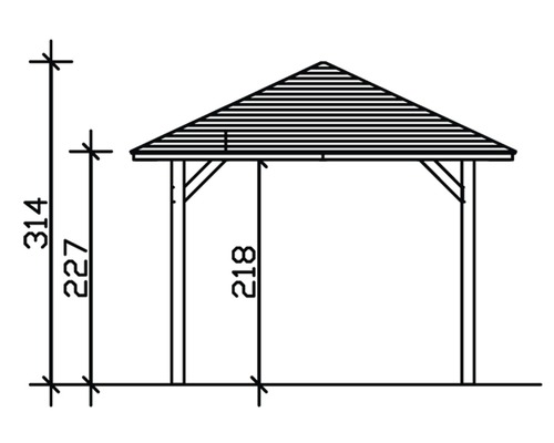 Zeichnung eines Pavillons mit Maßangaben