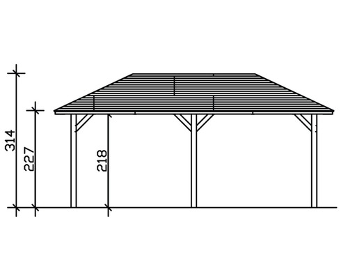 Technische Zeichnung eines Pavillons mit Höhenangaben