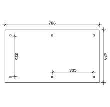 Technische Zeichnung mit Maßangaben: 786 mm Breite, 439 mm Höhe, 335 mm Abstand