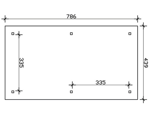 Technische Zeichnung mit Massangaben 786 x 439 mm
