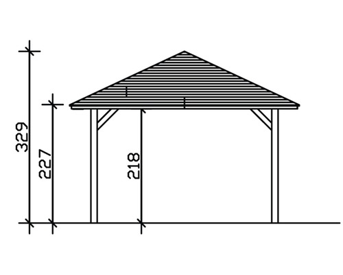 Dessin d''un pavillon avec indications de hauteur