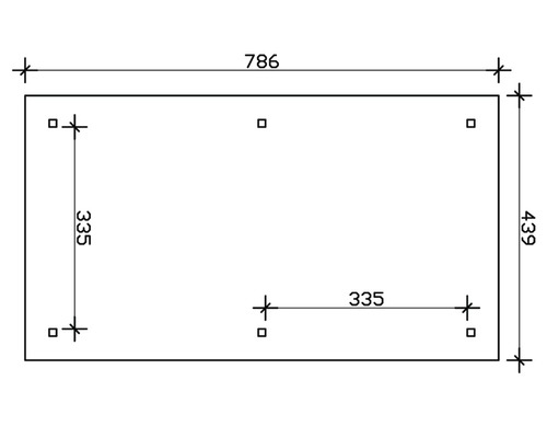 Schéma technique avec les dimensions 786 et 439 et des trous de forage