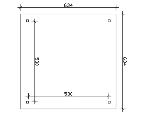 Technische Zeichnung mit Maßangaben 634 und 530