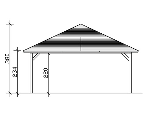 Technische Zeichnung eines Pavillons mit Maßangaben