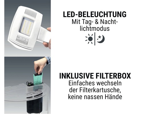 LED-Beleuchtung mit Tag- und Nachtlichtmodus und Filterbox für ein Aquarium