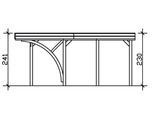 Dessin technique d''un carport en bois avec indications de dimensions