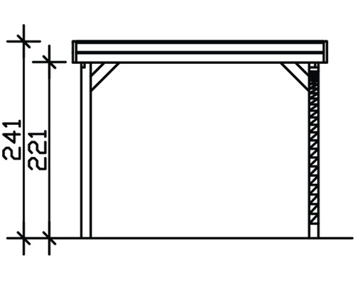 Dimensions d''un schéma d''abri avec une hauteur de 241 centimètres et une hauteur libre de 221 centimètres