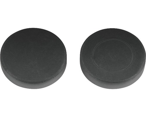 Zwei runde Abdeckkappen aus Kunststoff