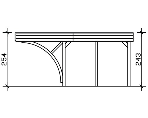 Dessin technique d''un abri de voiture en bois avec dimensions
