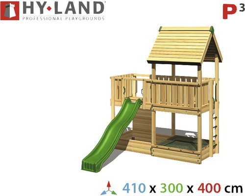 Aire de jeux Hy-Land P3 avec toboggan, bac à sable et cabane