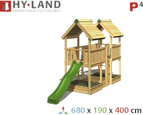 Tour de jeux avec toboggan, bac à sable et mur d''escalade