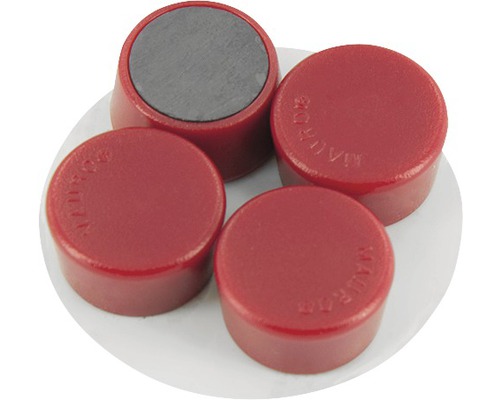 Quatre aimants rouges en forme de demi-sphère