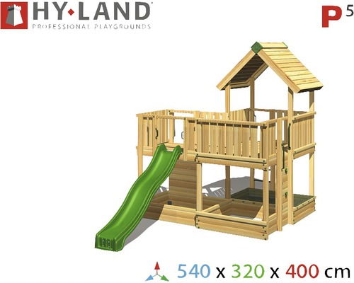 Aire de jeux Hy-Land en bois avec toboggan et maisonnette