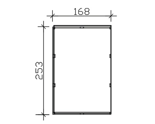 Technische Zeichnung eines Rahmens mit den Maßen 168 mal 253