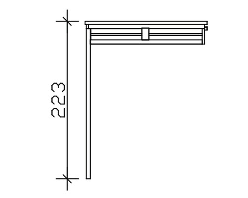Technische Zeichnung eines Rollladenkastens mit der Höhenangabe 223 Millimeter