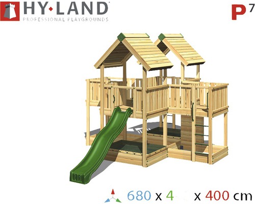 Tour de jeu en bois avec toboggan et bac à sable