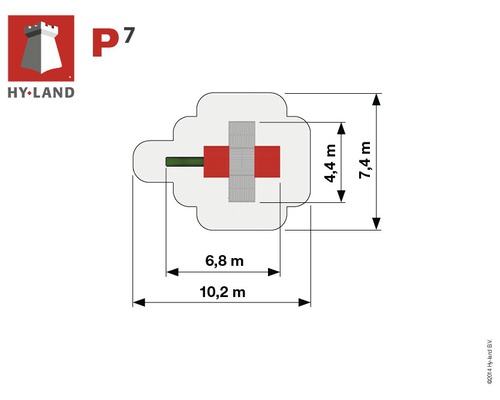Grundrisszeichnung des Hy-Land Spielturms P7 mit Massangaben