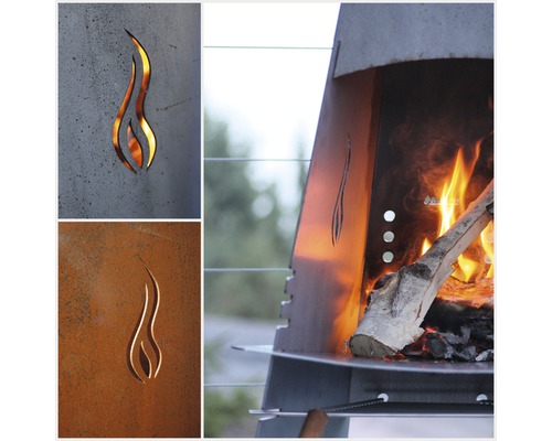 Detailansicht einer Feuerstelle mit Flammenmuster