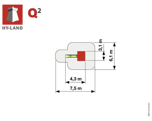 Grundrisszeichnung eines Spielplatzes mit Maßangaben.