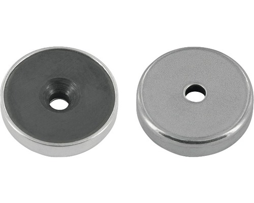 Deux aimants ronds en pot avec un trou central