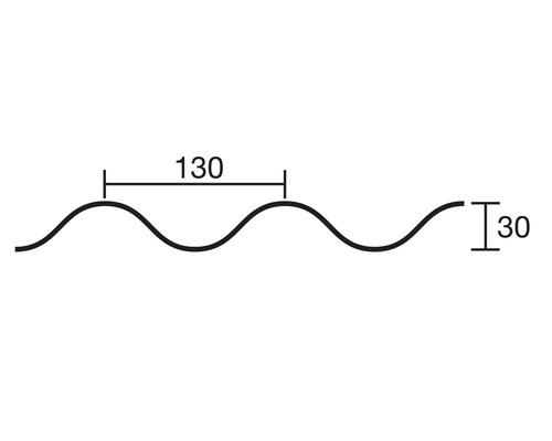 Schéma d''une plaque ondulée avec des dimensions de 130 par 30