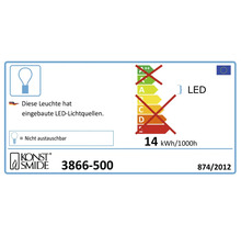 Energielabel mit Informationen zu fest verbauten LED Leuchtmitteln und Energieverbrauch