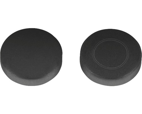 Zwei schwarze Abdeckkappen aus Kunststoff