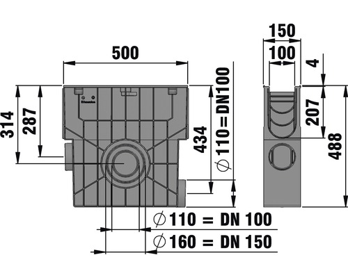 Technische Zeichnung eines Hofablaufs mit Maßangaben